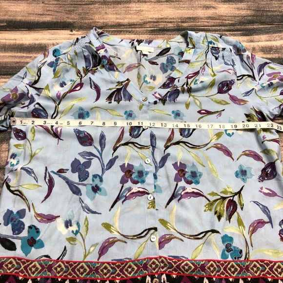 J Jill Floral Blouse Blue Size Large Petite - Picture 5 of 7
